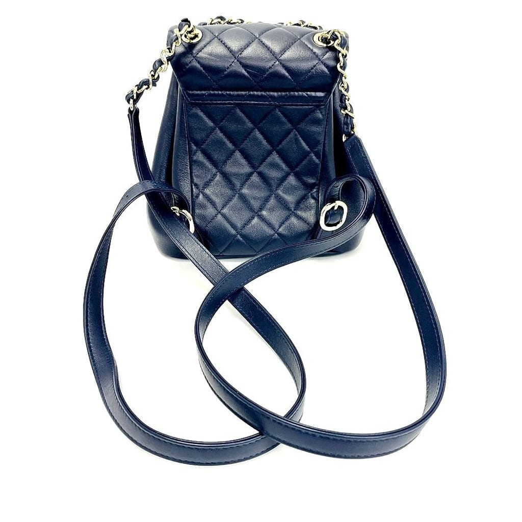 Chanel Quilted Small Duma Drawstring Backpack Navy Blue EXCELLENT 5