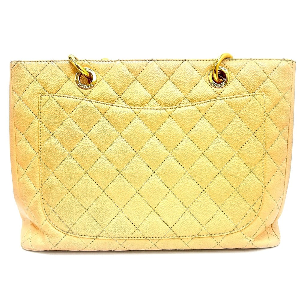 Chanel Grand Shopping Tote in Beige Quilted Caviar Leather 5