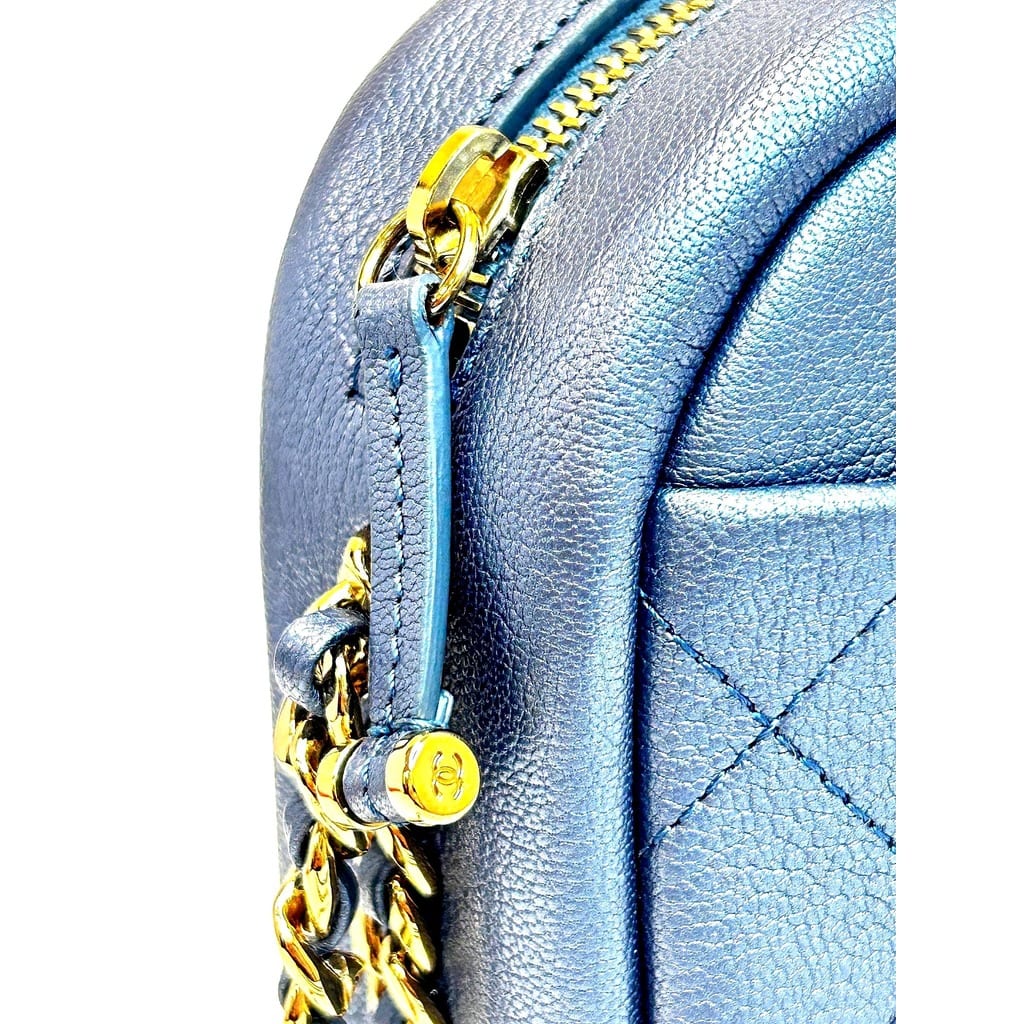 Chanel Metallic Blue Quilted Camera Bag 6