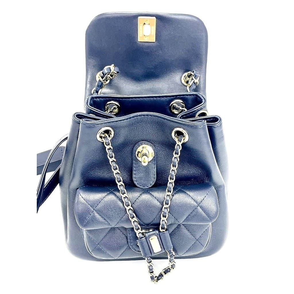 Chanel Quilted Small Duma Drawstring Backpack Navy Blue EXCELLENT 6
