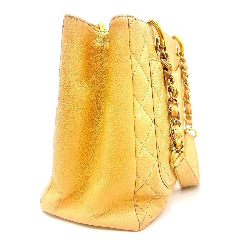 Chanel Grand Shopping Tote in Beige Quilted Caviar Leather 6