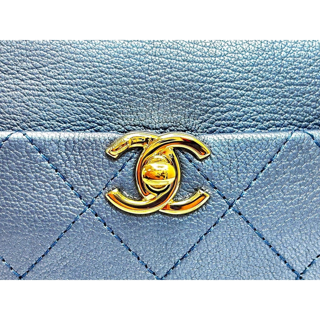 Chanel Metallic Blue Quilted Camera Bag 7