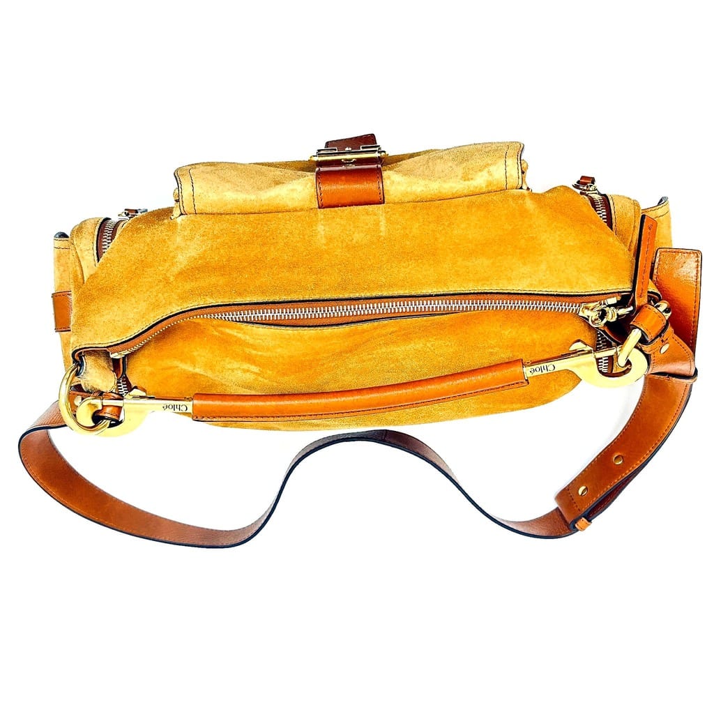 Chloé Medium Double Carry Suede Leather Shoulder Bag Brown Gold HW 7