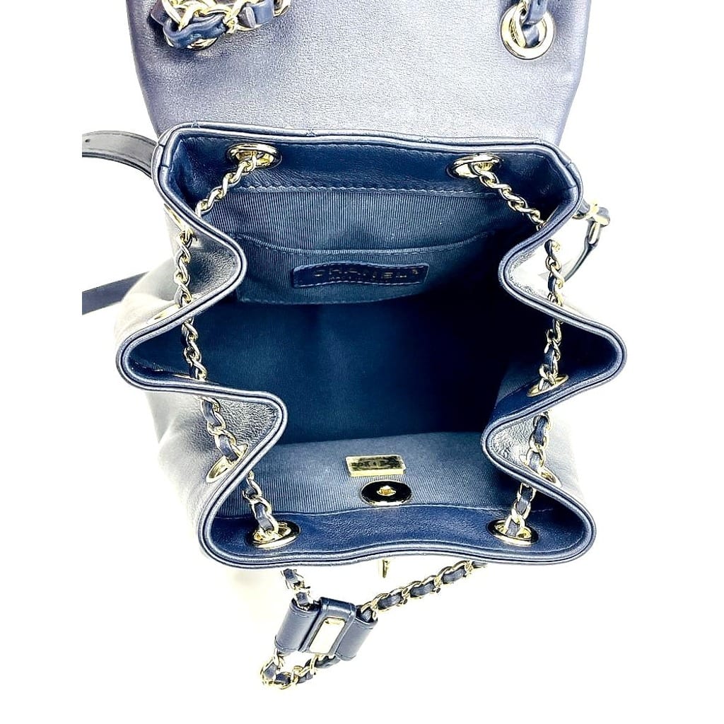 Chanel Quilted Small Duma Drawstring Backpack Navy Blue EXCELLENT 7