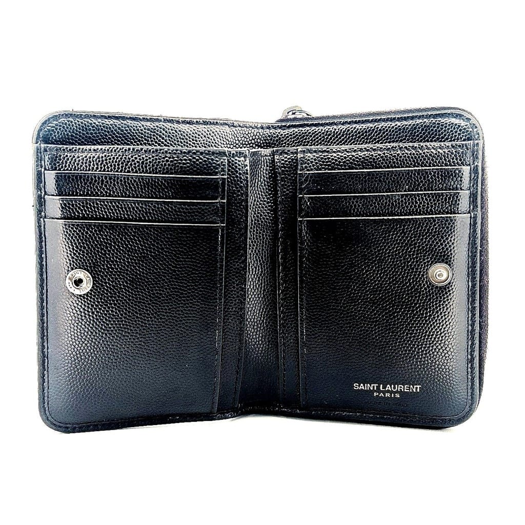 YSL Saint Laurent Cassandre Matelassé Wallet in Grain De Poudre Embossed Leather Black 7