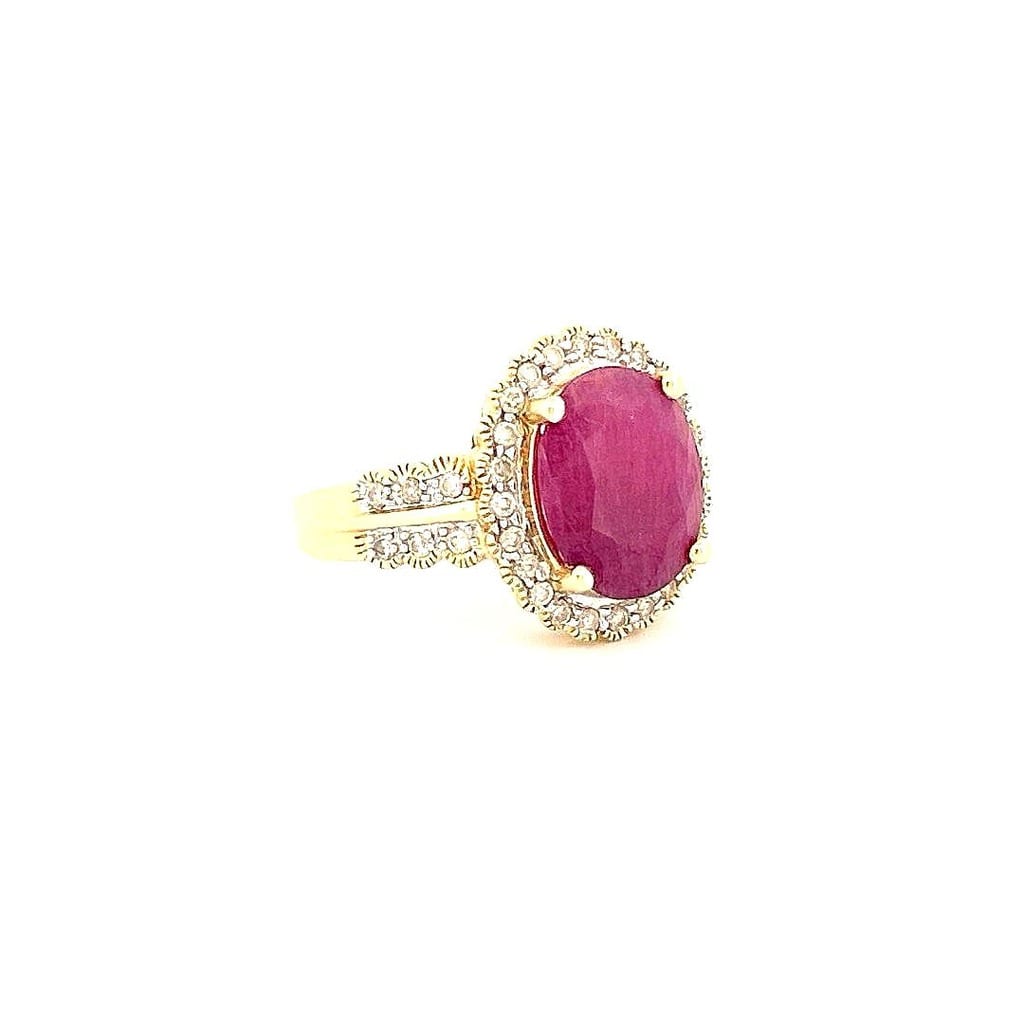 14K Yellow Gold Ruby & 0.33ctw Diamond Ring size 7 7