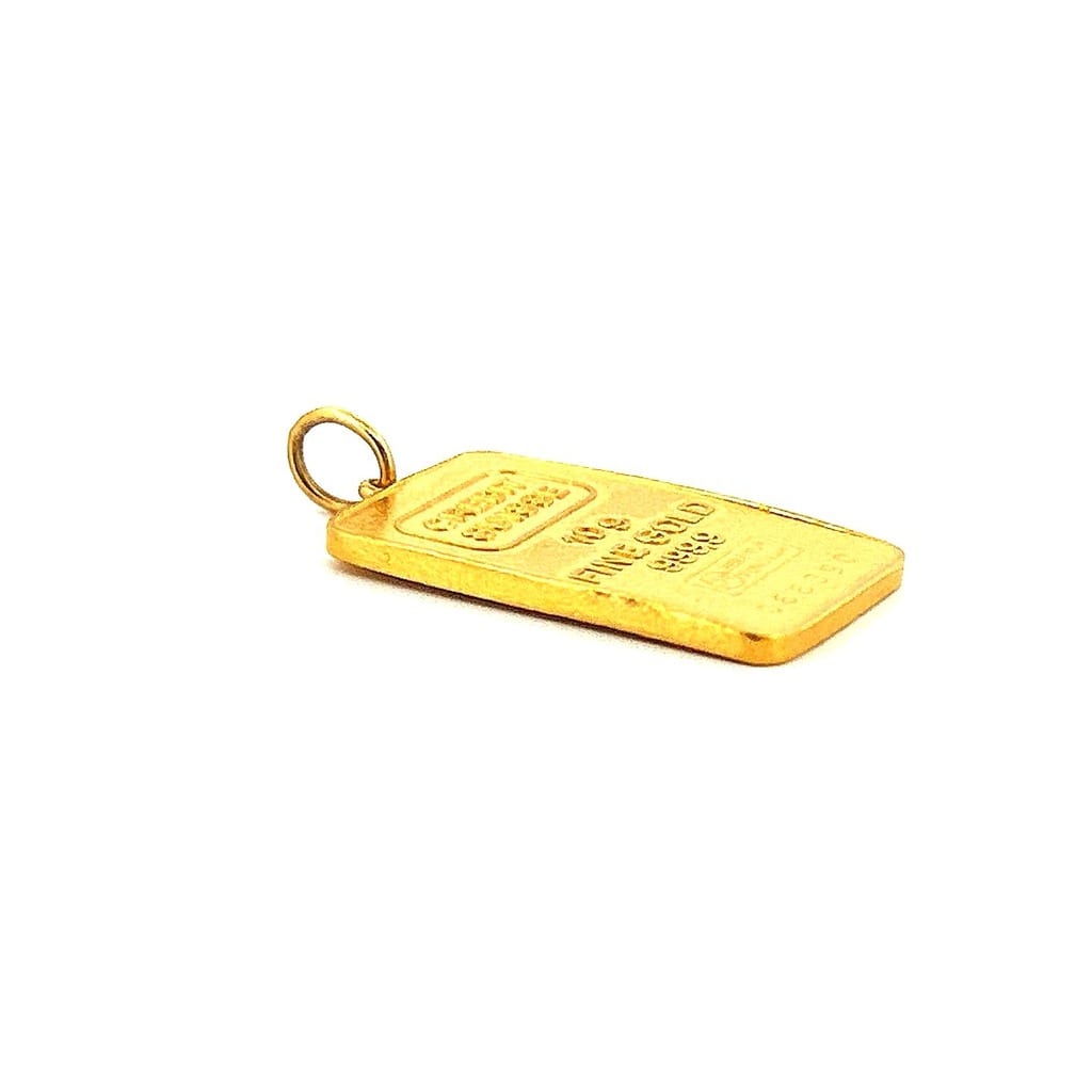 24K Yellow Gold 5g Pamp Suisse Lady Fortuna Bar set in 14K Yellow Gold 1.80ctw Diamond Bezel Pendant 7