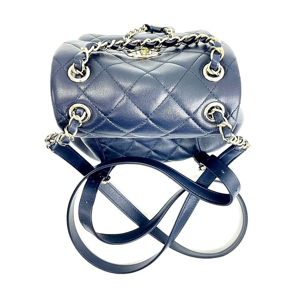 Chanel Quilted Small Duma Drawstring Backpack Navy Blue EXCELLENT 8
