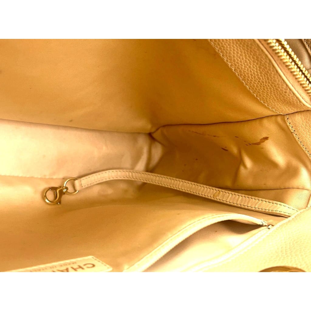 Chanel Grand Shopping Tote in Beige Quilted Caviar Leather 8
