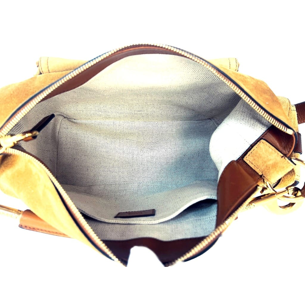 Chloé Medium Double Carry Suede Leather Shoulder Bag Brown Gold HW 8