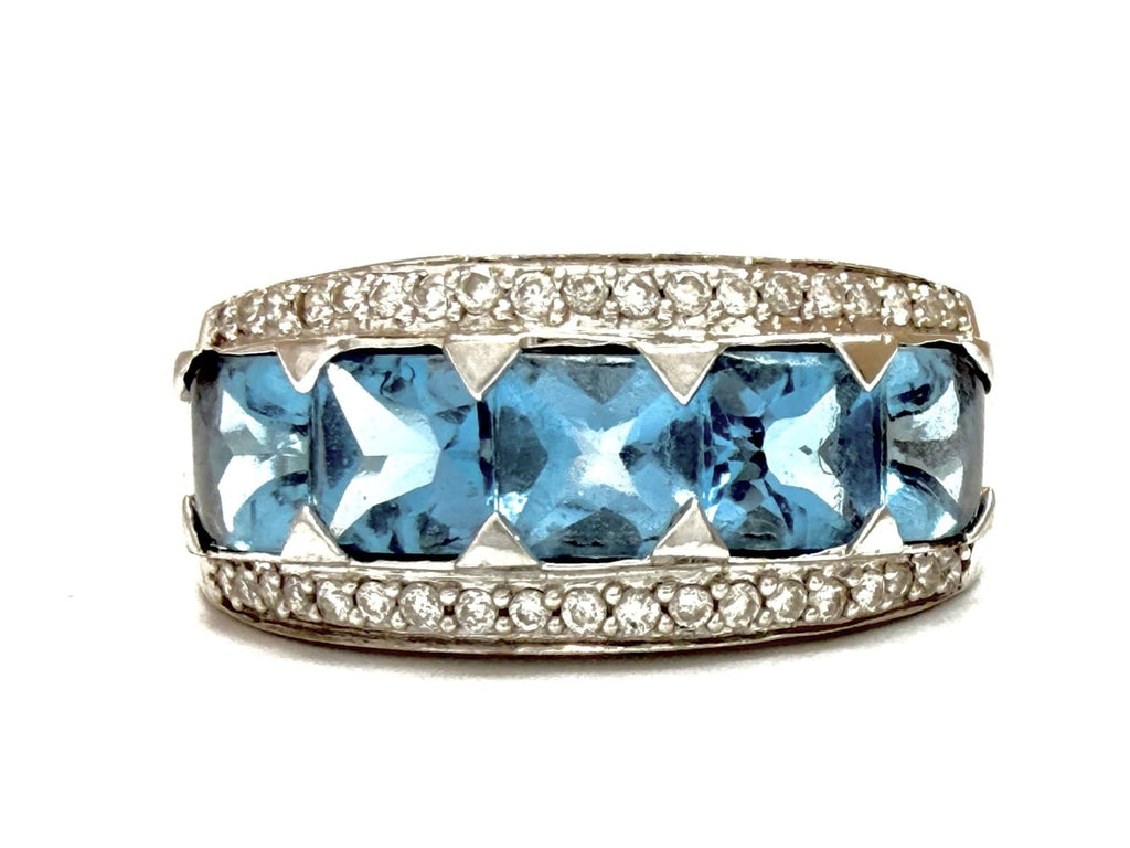 14K White Gold Blue Topaz & Diamond Ring 1
