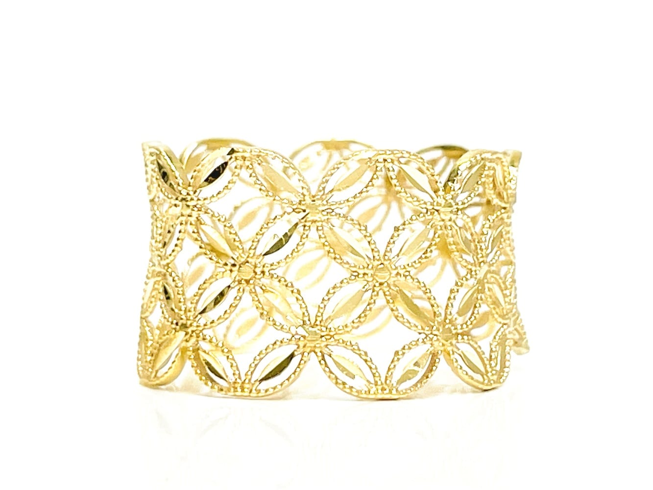 Ornate 18K Yellow Gold Lattice Ring, Size 9 1