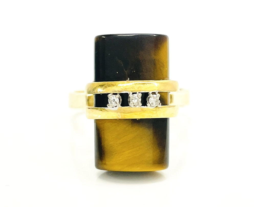 14K Yellow Gold Tiger’s Eye Diamond Ring 3
