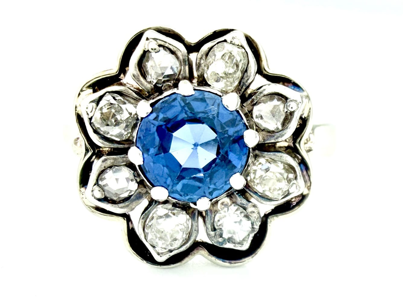 14K White Gold Sapphire & Diamond Ring 7