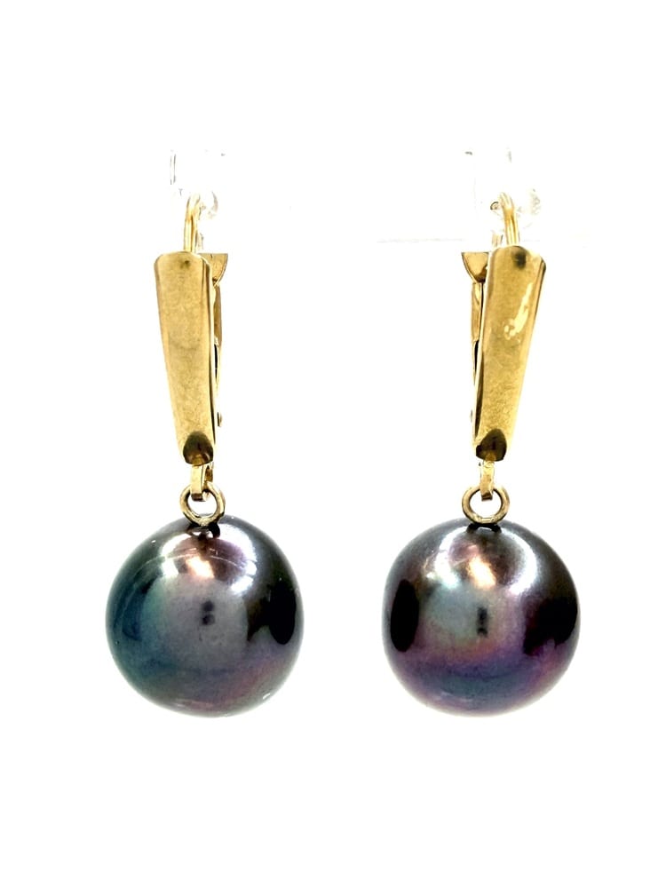 14K Gold Tahitian Pearl Drop Earrings 1