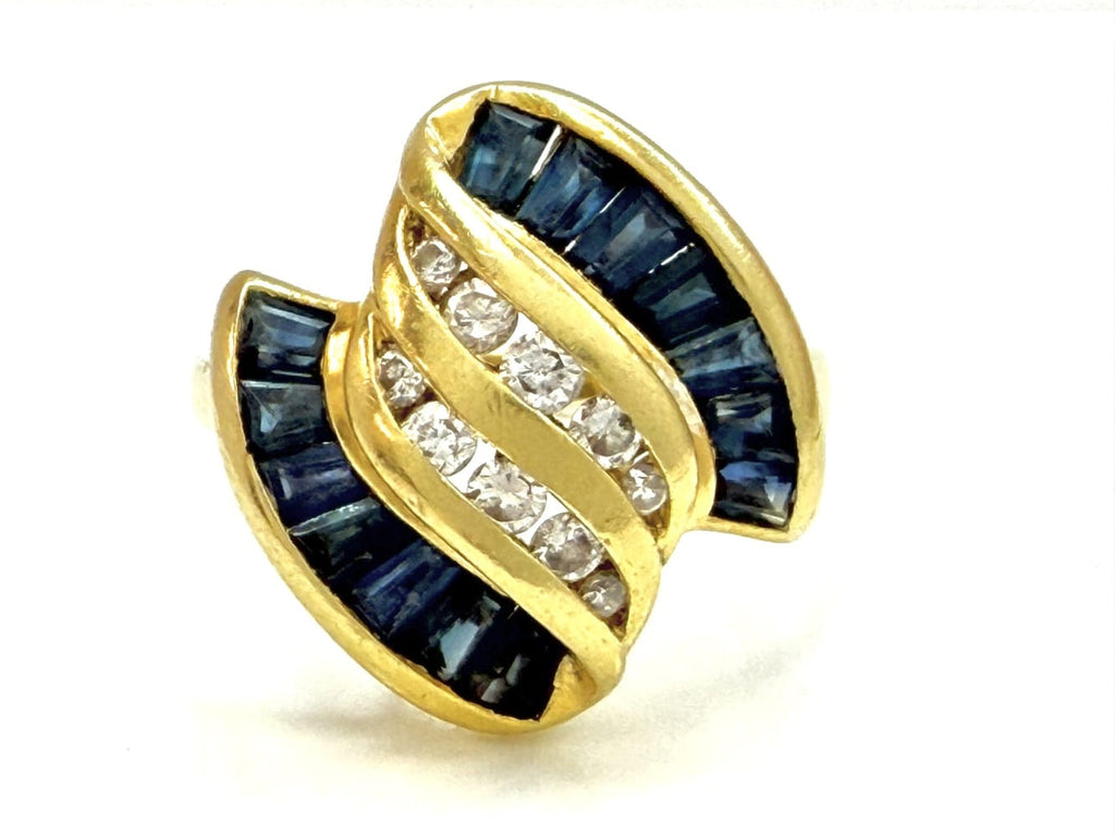 18K Yellow Gold Diamond & Sapphire Ring 6