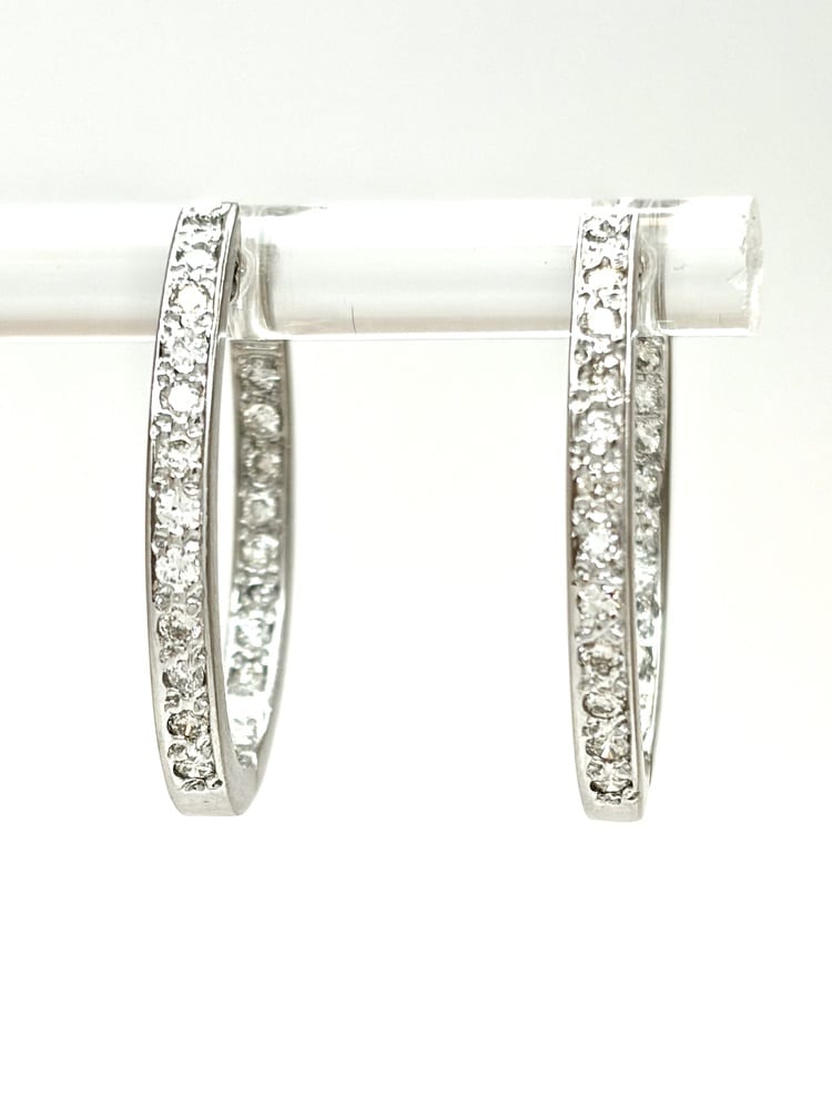 14K White Gold Diamond Hoop Earrings 4