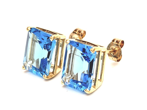 14K Gold Blue Topaz Stud Earrings 2