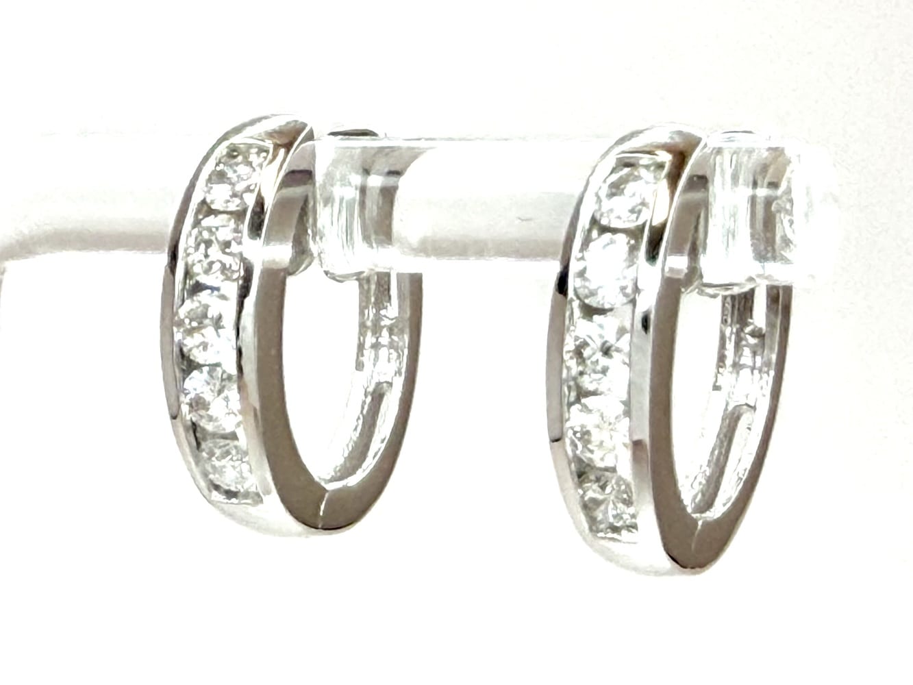 14K White Gold Diamond Hoop Earrings 2