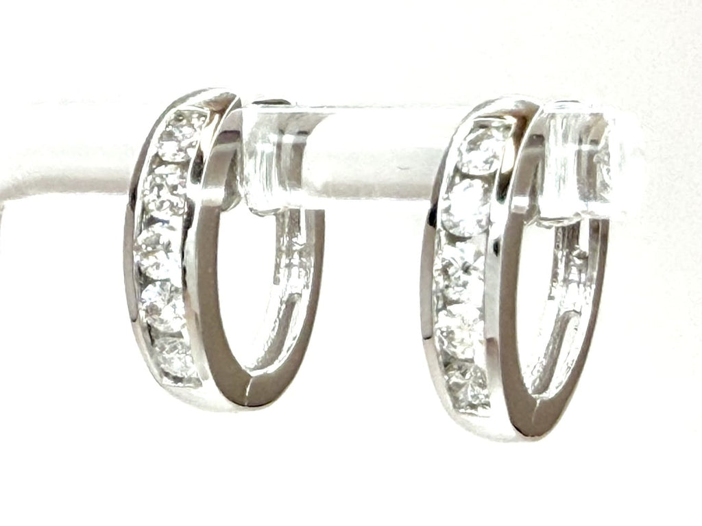 14K White Gold Diamond Hoop Earrings 5